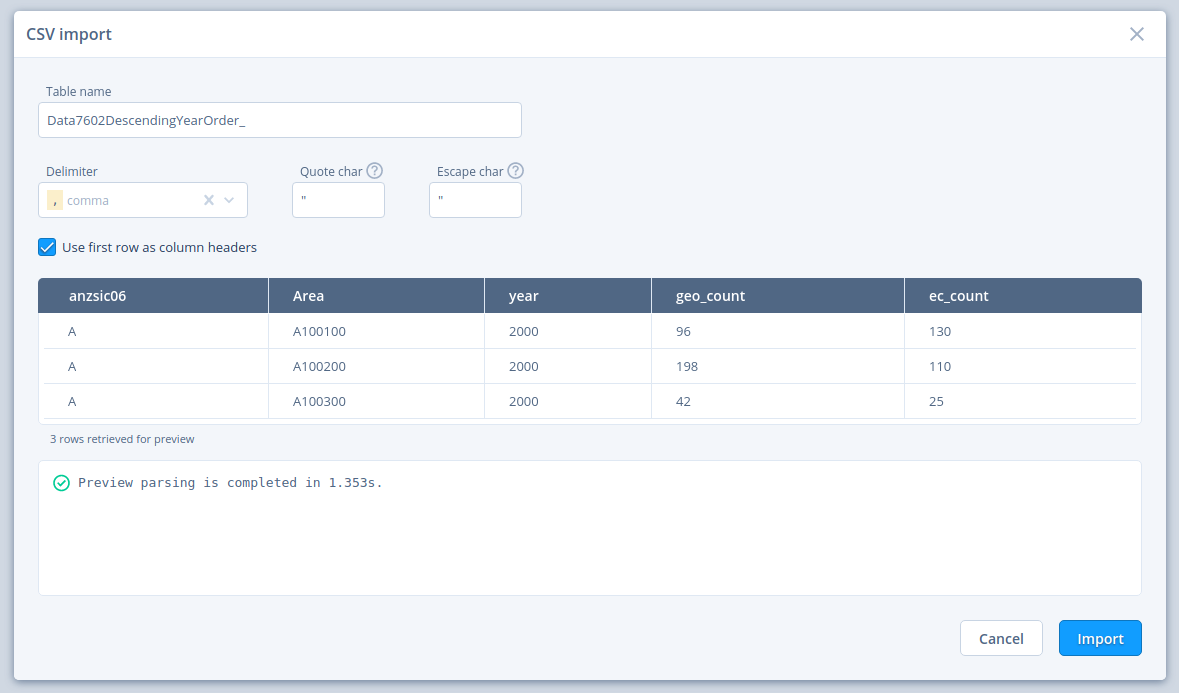 Fig. 2: CSV import dialog