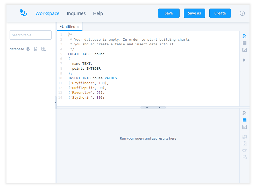 Fig. 3: Workspace (empty database)