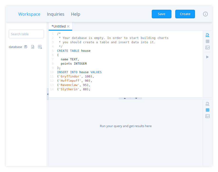 Fig. 3: Workspace (empty database)