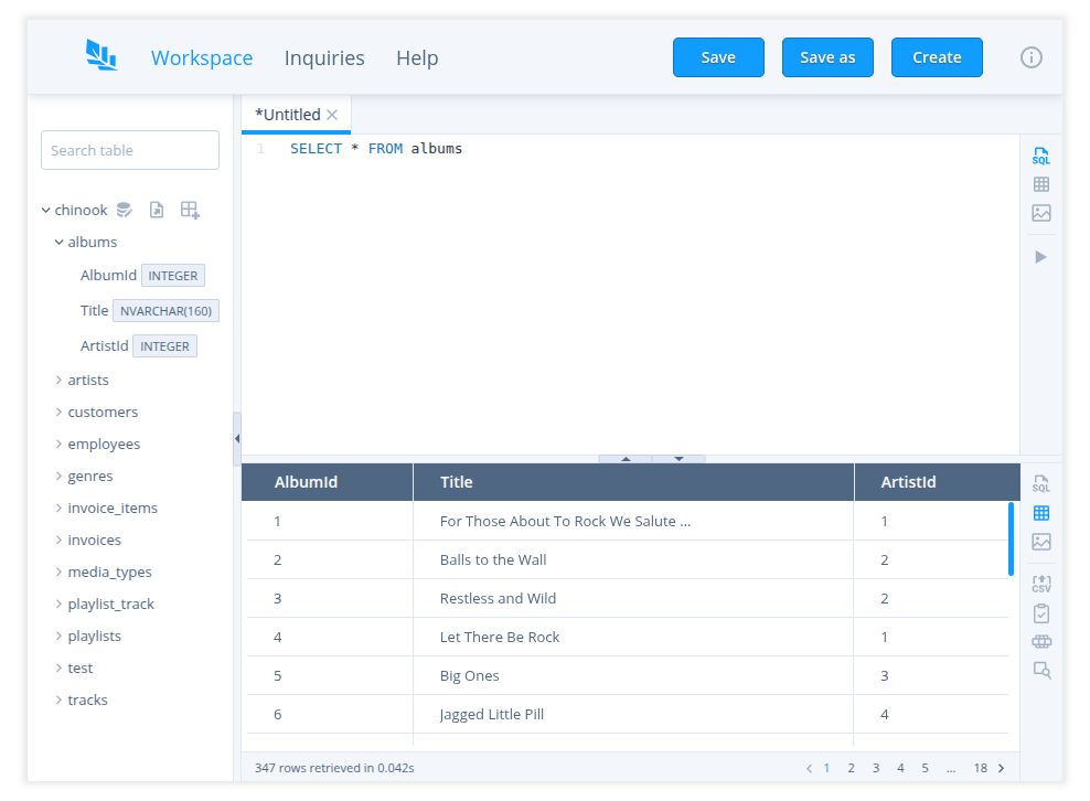 Fig. 4: Workspace (not empty database)